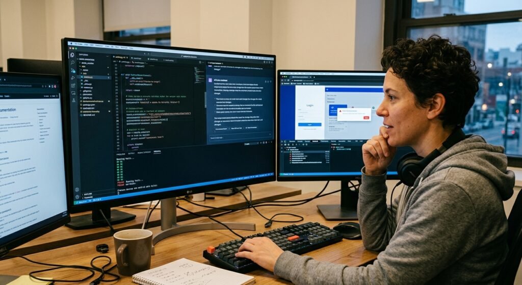 developer reviewing and testing AI generated code