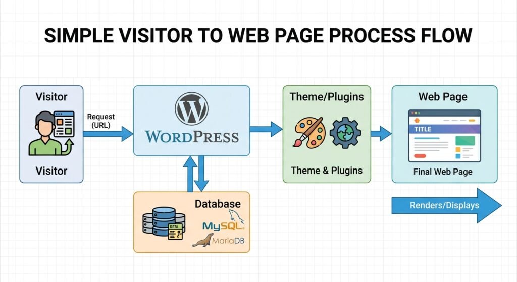 How WordPress works with themes plugins and database