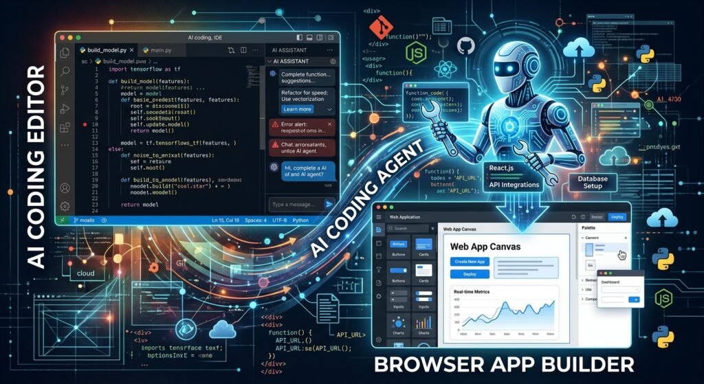 AI coding editors app builders and coding agents