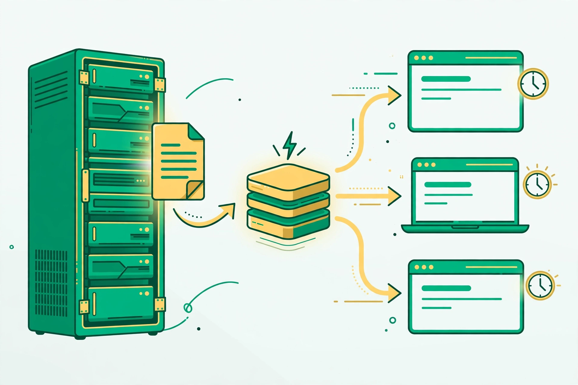 How WordPress caching works — server, cache storage and browser illustration