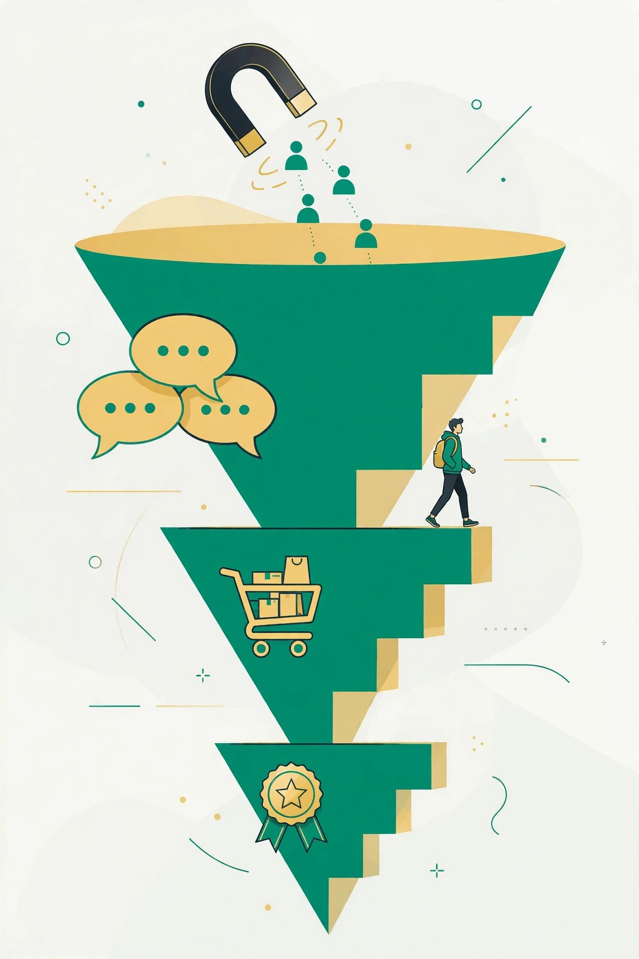 Digital marketing funnel stages: attract, engage, convert and retain