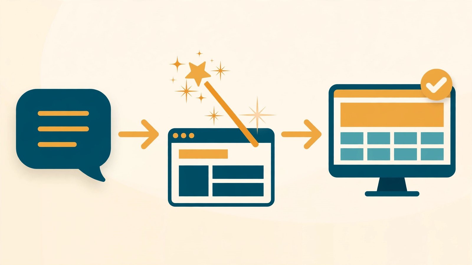 Step by step process of how to build a website using AI: write a prompt, generate the design, refine the site