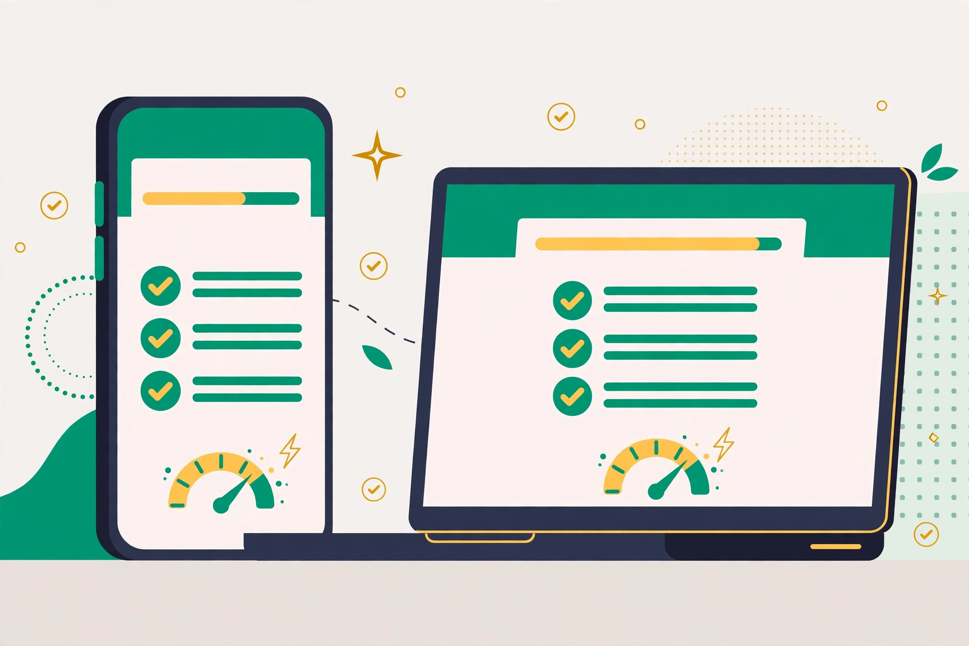 A fast mobile-friendly web page loading on a phone and laptop for on-page SEO