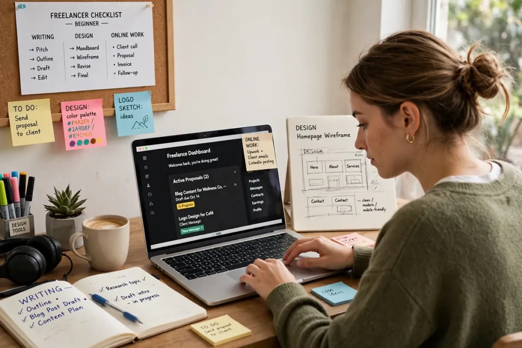 Freelancer working on a laptop from home